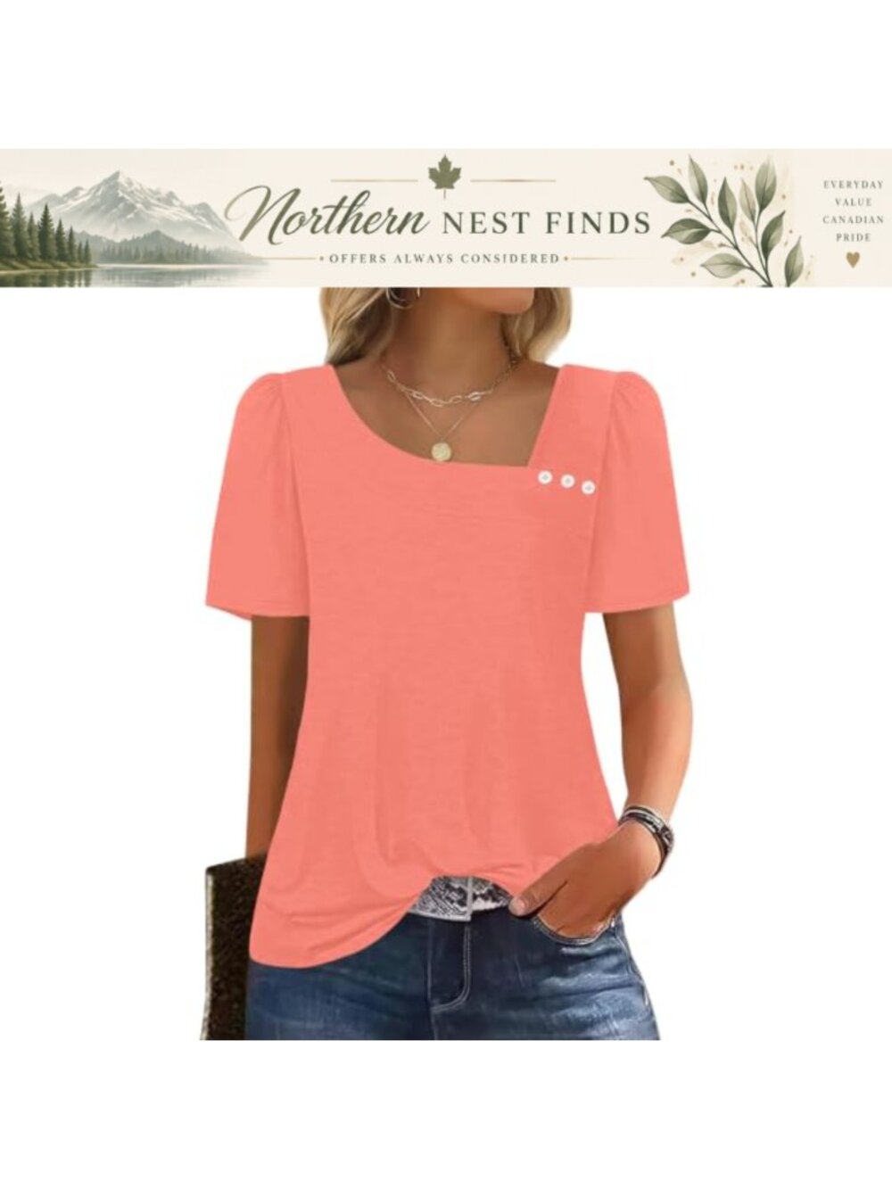 Womens Summer Tops Square Neck Short Sleeve Puff Sleeve T-Shirt Blouses